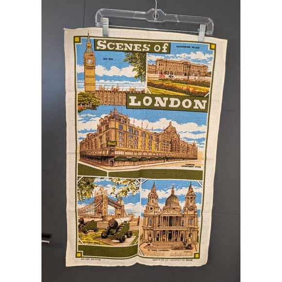 Vintage Mid Century Harrod's Linen/Cotton Souvenir Tea Towel - Scenes of‎ London - Picture 2 of 6